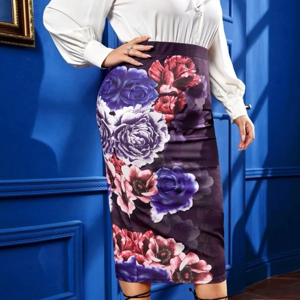 Floral Print High Waist Skirt - Picture 2 of 4